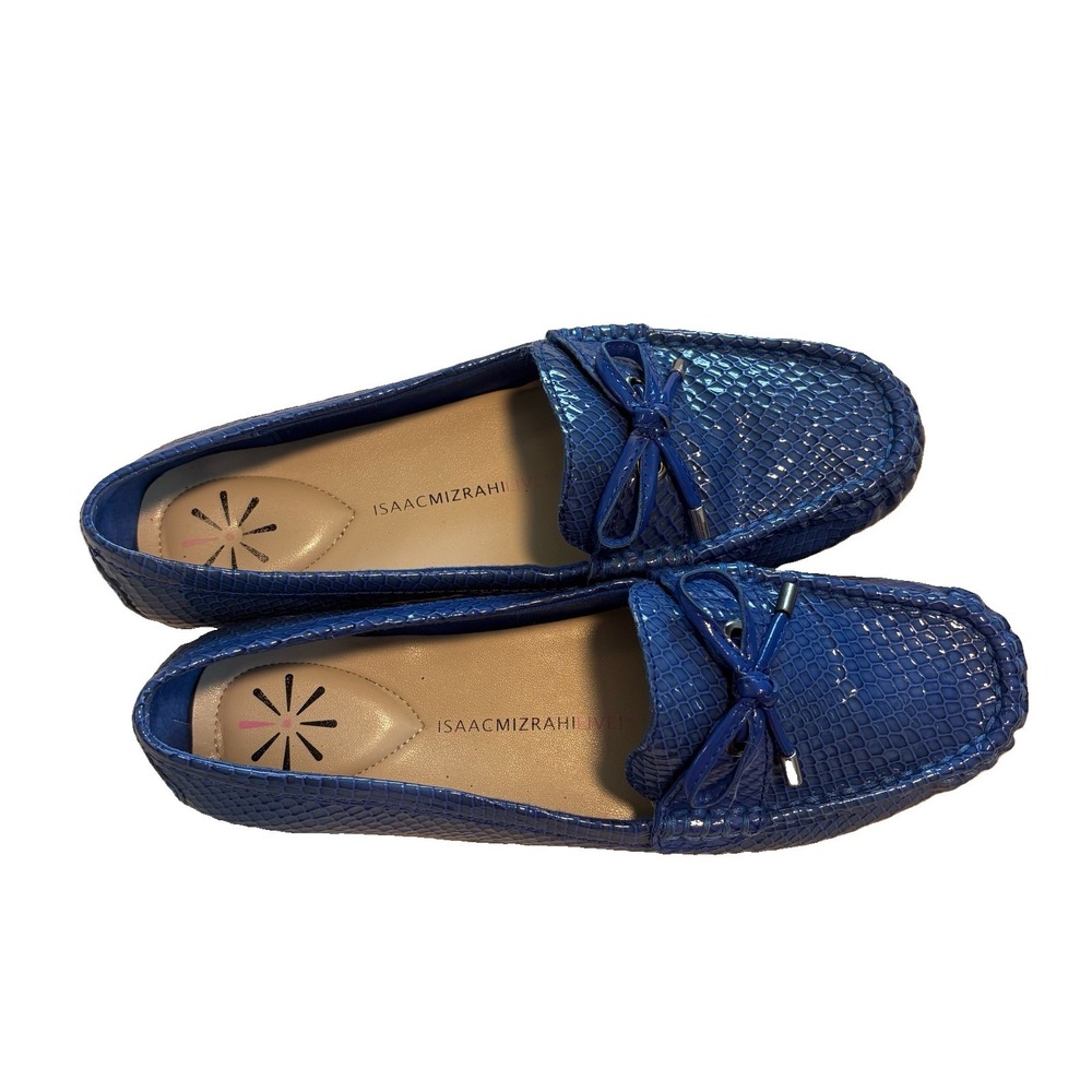 Isaac Mizrahi Live Shoes Womens 7.5 Imalison Leather Loafer Blue Rubber Tread